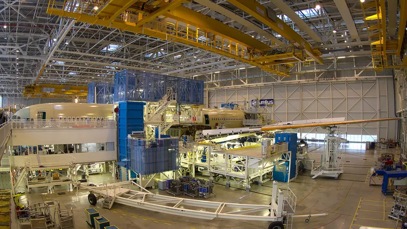 Chaîne d'assemblage final d'un Airbus A350 à Toulouse
